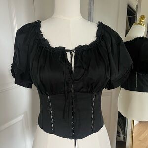 bebe silk and linen corset milkmaid blouse